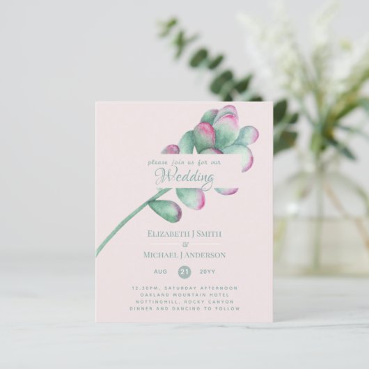 Succulte Roze Blush Mint Green Budget Wedding (Staand voorkant)