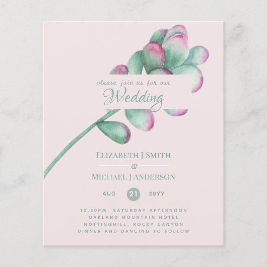 Succulte Roze Blush Mint Green Budget Wedding (Voorkant)