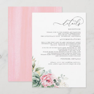 Succulte roze finale bruiloft details informatiekaartje