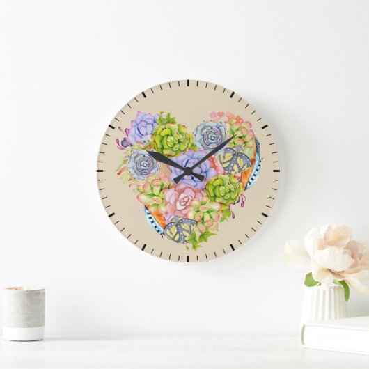 Succulte wandklok met hart (Huis)