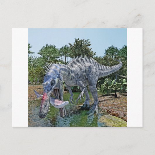 Suchomimus Dinosaur die een haai in een moeras eet Briefkaart (Voorkant)