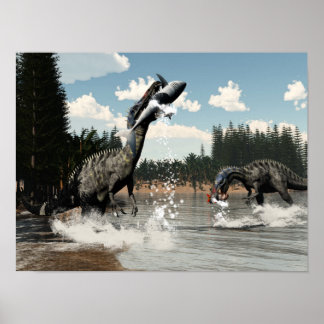 Suchomimus dinosaurussen die vissen op haai poster