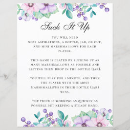 Suck het op. Baby shower spel. Paarse bloem