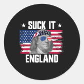 Suck It England Ben Franklin Founding Fathers 4e Ronde Sticker (Voorkant)