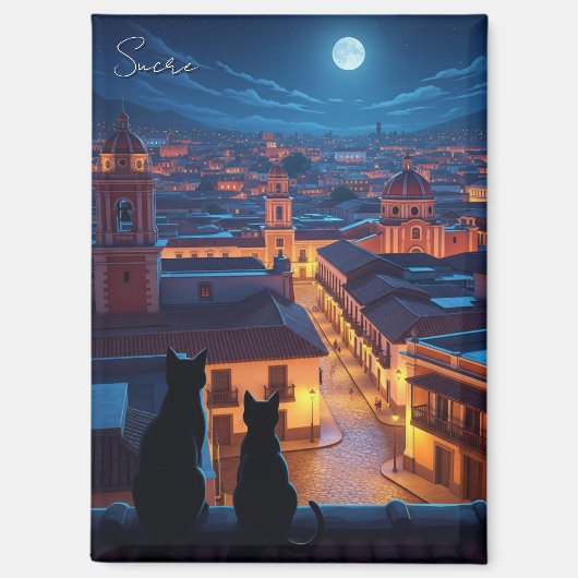 Sucre Bolivia katten nacht Magneet (Voorkant)
