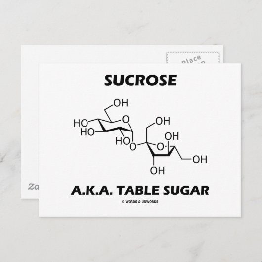 Sucrose, ook bekend als tafelsuiker (chemisch mole briefkaart (Voorkant / Achterkant)