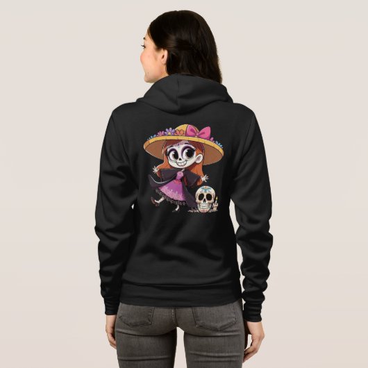 Sudadera negra M con catrina reverso Hoodie (Achterkant volledig)