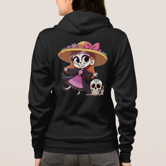 Sudadera negra M con catrina reverso Hoodie (Achterkant)