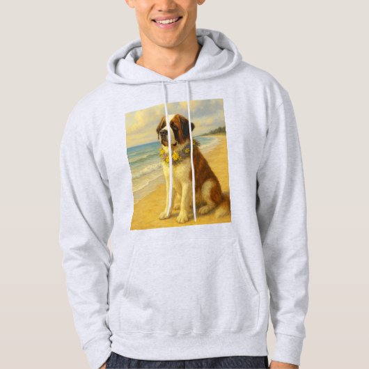 Sudadera perro San Bernardo en la playa a pintura Hoodie (Voorkant)