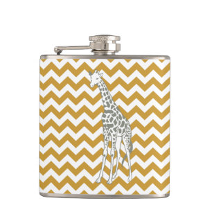 Sudan Brown Safari Chevron met Pop Art Giraffe Heupfles