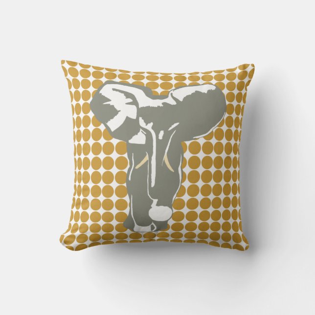 Sudan Brown Safari Dot met Pop Art Elephant Kussen (Voorkant)