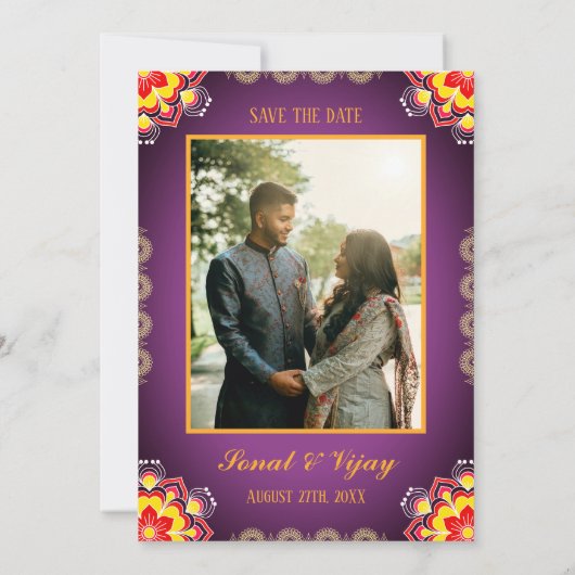 Sudh Desi Indiase Hindoe bruiloft Ganesha Logo Cha Kaart (Achterkant)