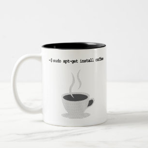 sudo apt-get install-koffie Funny Linux Command Tweekleurige Koffiemok