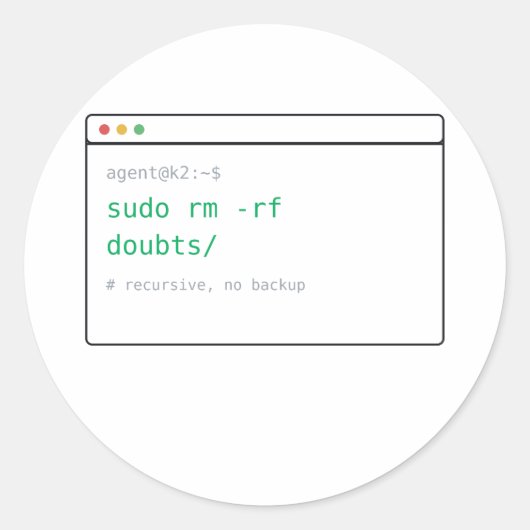 sudo rm -rf twijfels/ - Dev Sticker Cadeau (Voorkant)