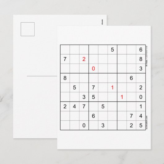 Sudoku Birthday Card 20-11 Feestdagenkaart (Voorkant / Achterkant)