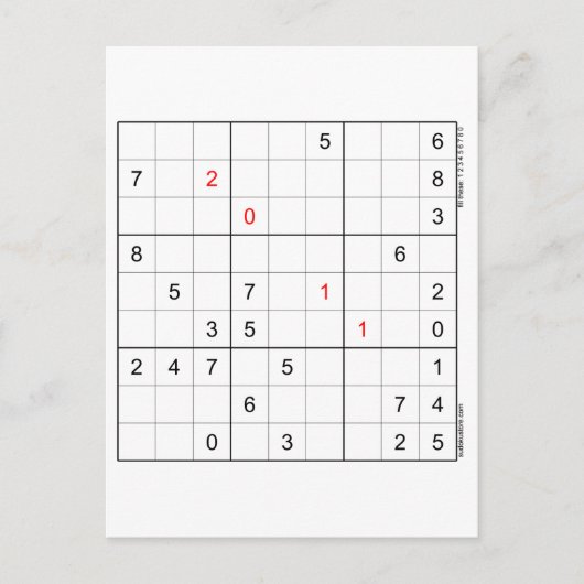 Sudoku Birthday Card 20-11 Feestdagenkaart (Voorkant)