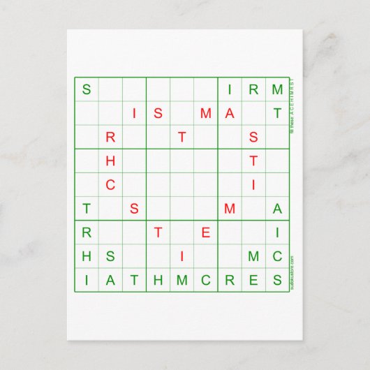 Sudoku Christmas Kaart - Hart (Voorkant)