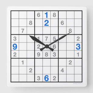 Sudoku Clock met downloadbare puzzle (blauw) Vierkante Klok