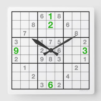 Sudoku Clock met downloadbare puzzle (groen) Vierkante Klok