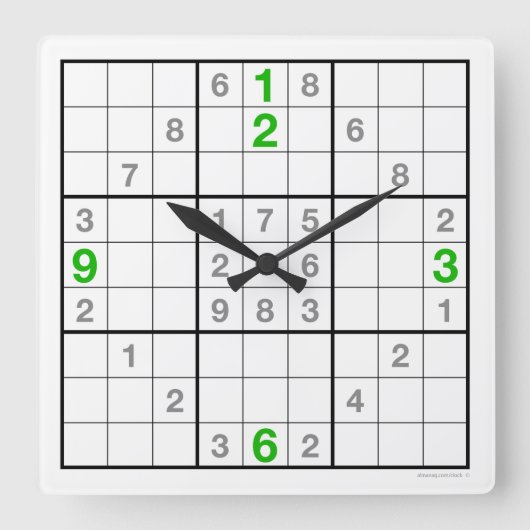 Sudoku Clock met downloadbare puzzle (groen) Vierkante Klok (Voorkant)