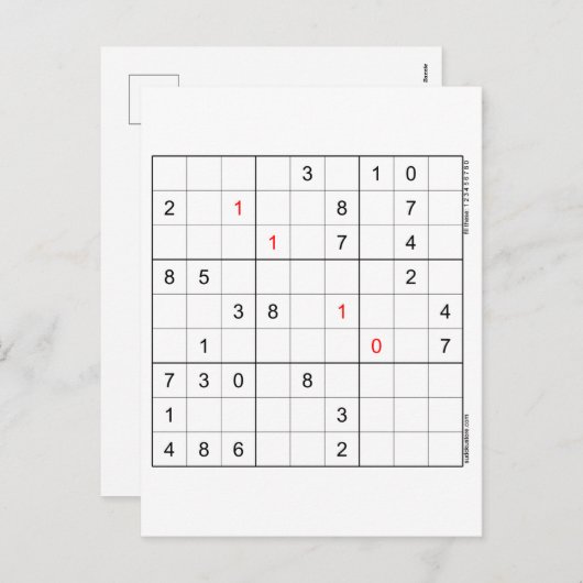 Sudoku Kaart 11-10 (Voorkant / Achterkant)