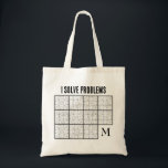 Sudoku Monogram Tote Bag<br><div class="desc">Sudoku Monogram Canvas tas met TEKST voor vrolijke puzzelliefhebbers. Dit is een leuke SUDOKU-Canvas tas voor mannen en vrouwen die van Sudokus houden. Het eenvoudige, zwarte en witte ontwerp shows een reeks onvolledige Sudoku-puzzels, met een MONOGRAM in de bodem juiste hoek en ik OPLOSSEN PROBLEMEN bovenaan, die ook zijn en...</div>