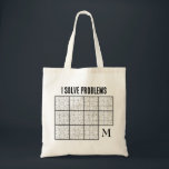 Sudoku Monogram Tote Bag<br><div class="desc">Sudoku Monogram Canvas tas met TEKST voor vrolijke puzzelliefhebbers. Dit is een leuke SUDOKU-Canvas tas voor mannen en vrouwen die van Sudokus houden. Het eenvoudige, zwarte en witte ontwerp shows een reeks onvolledige Sudoku-puzzels, met een MONOGRAM in de bodem juiste hoek en ik OPLOSSEN PROBLEMEN bovenaan, die ook zijn en...</div>