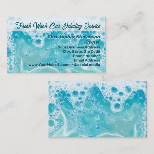 Suds Bubbels Blauw Water Auto Detailing Reiniging Visitekaartje (Voorkant / Achterkant)
