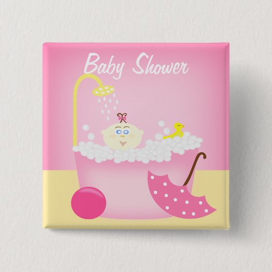 Sudsy Bathtub Roze Baby shower Pin Vierkante Button 5,1 Cm (Voorkant)