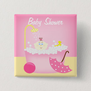 Sudsy Bathtub Roze Baby shower Pin Vierkante Button 5,1 Cm