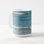Sudsy Blue Atlantic Ocean Shore Custom Name Koffiemok (Voorkant links)