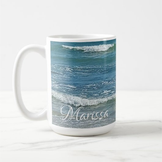 Sudsy Blue Atlantic Ocean Shore Custom Name Koffiemok (Links)