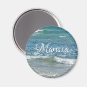 Sudsy Blue Atlantic Ocean Shore Custom Name Magneet (Voorkant / Achterkant)