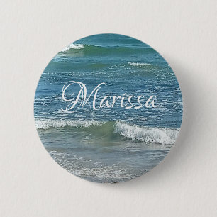 Sudsy Blue Atlantic Ocean Shore Custom Name Ronde Button 5,7 Cm