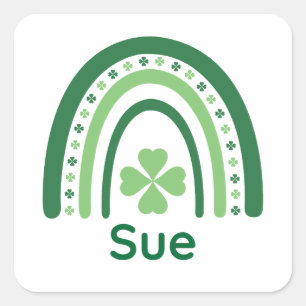 Sue Name Clover Boho Rainbow Vierkante Sticker