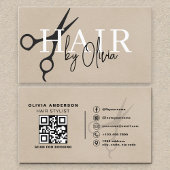 Suede Neutral Scissors QR Code Hair Stylist  Visitekaartje
