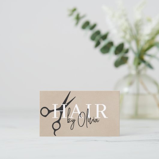 Suede Neutral Scissors QR Code Hair Stylist  Visitekaartje (Staand voorkant)