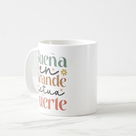 "Sueña en Grande Actúa Fuerte" Boho Inspirerend Koffiemok (Voorkant links)