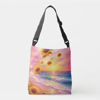 Sueño Marino de Girasoles: Atardecer en la Playa Crossbody Tas