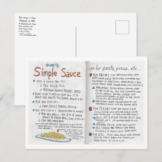 Sue's Simple Sauce briefkaart (Voorkant / Achterkant)