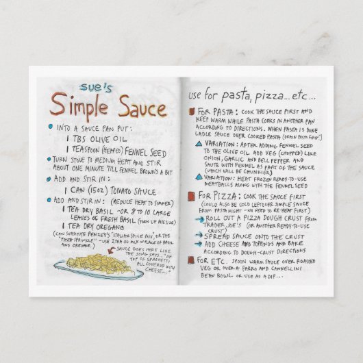 Sue's Simple Sauce briefkaart (Voorkant)