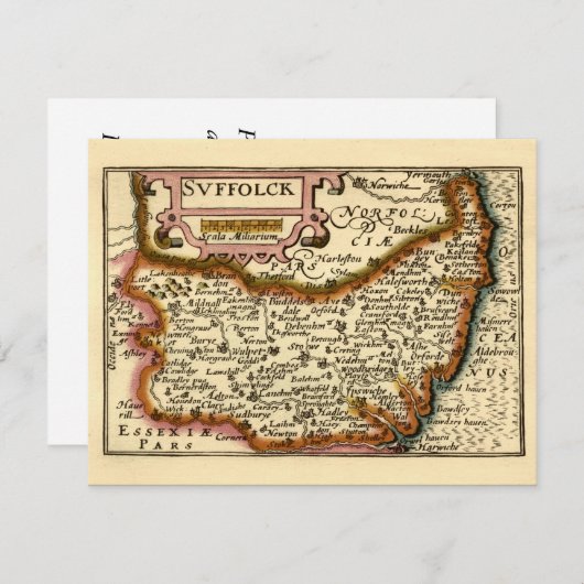 "Suffolck" Suffolk County Map Kaart (Voorkant / Achterkant)