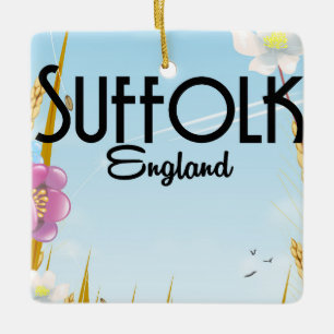 Suffolk Engeland boerderij cartoon reisposter Keramisch Ornament