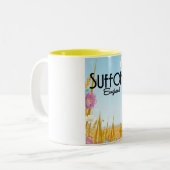 Suffolk England farmyard cartoon reisposter Tweekleurige Koffiemok (Voorkant links)