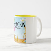 Suffolk England farmyard cartoon reisposter Tweekleurige Koffiemok (Voorkant rechts)