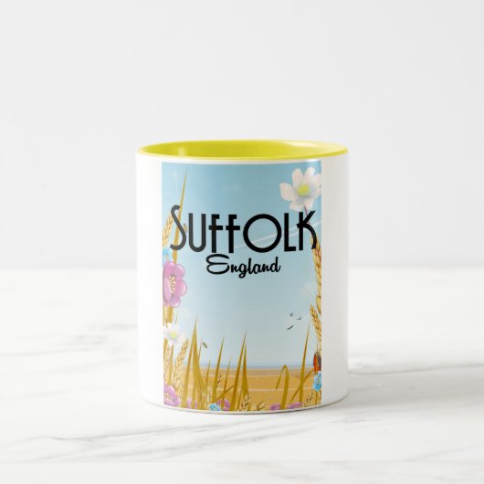Suffolk England farmyard cartoon reisposter Tweekleurige Koffiemok (Center)