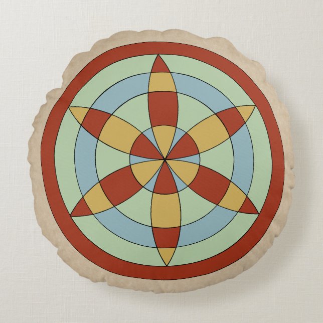 Suffolk Hexafoil (Daisy Wheel) Witch Mark Rond Kussen (Voorkant)