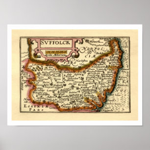 Suffolk (Suffolck) County Engeland Antiquarische k Poster
