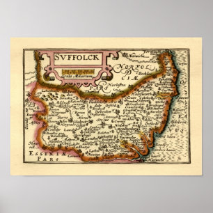 Suffolk (Suffolck) County Engeland Antiquarische k Poster