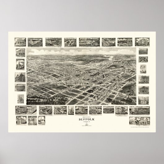 Suffolk, VA Panoramic Map - 1907 Poster (Voorkant)